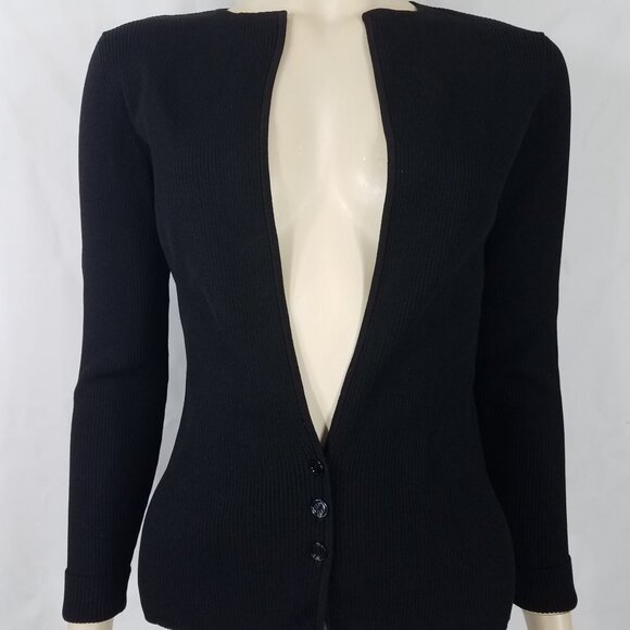 Worth Sweaters - Worth black ribbed deep V-neck cardigan sweater ladies size P